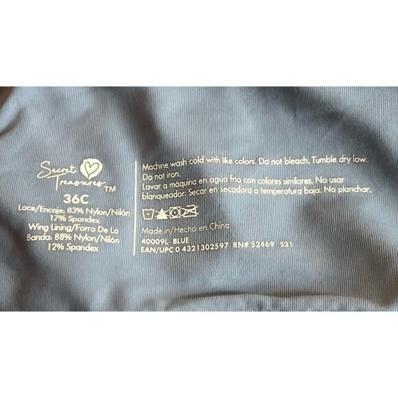 Secret Treasures Women's Luxe Lace Full Coverage T Shirt Bra Blue 36C - Picture 4 of 4